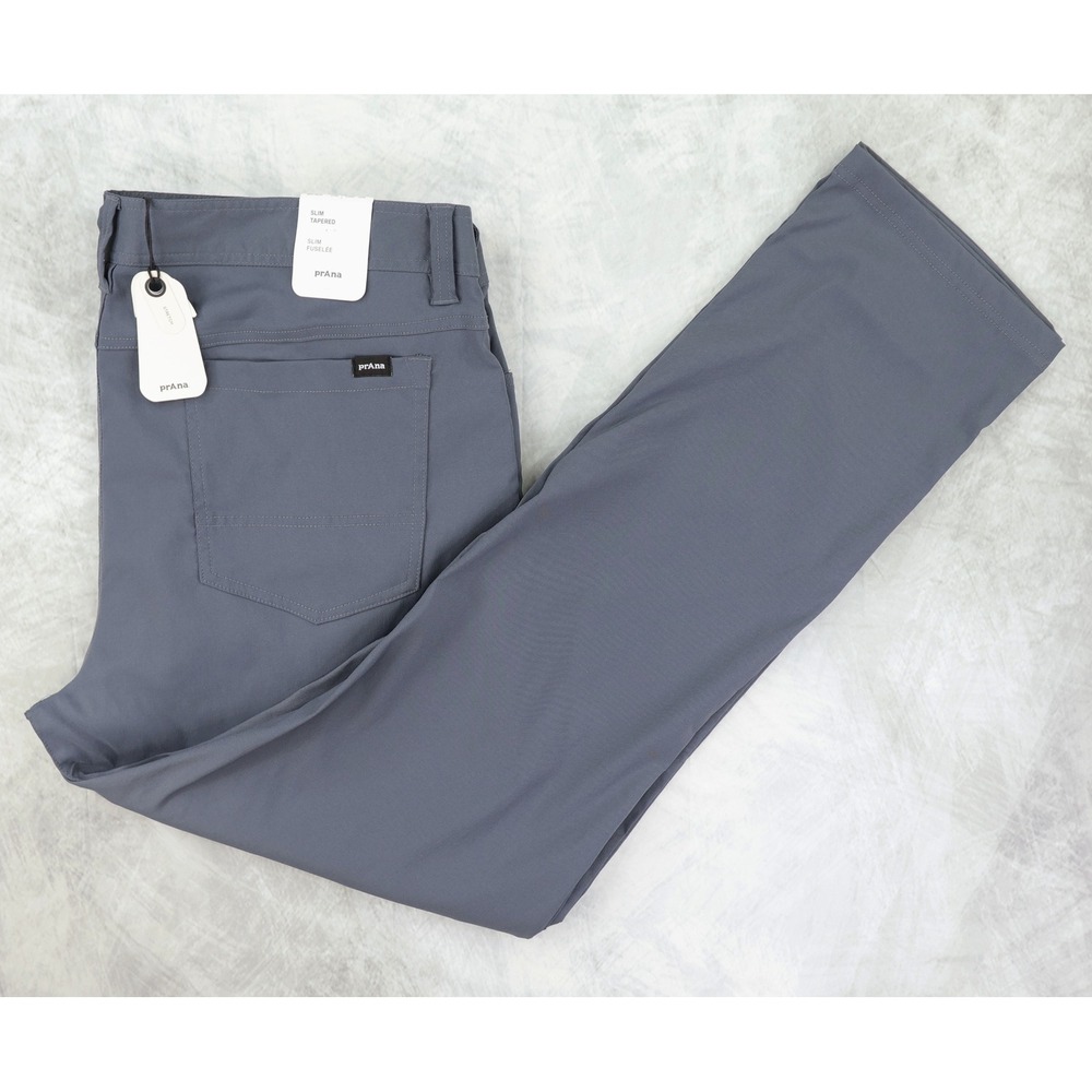 NWT prAna Mens Stretch Zion 5 Pocket Slim Pant 40x32 Gray Outdoor Travel Hiking